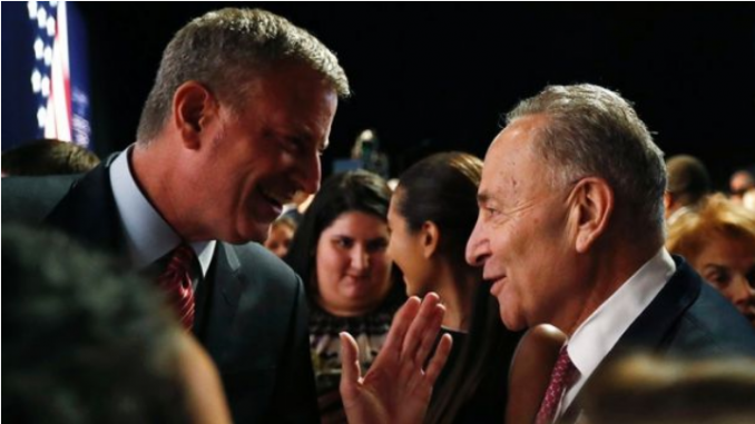 Sen. Chuck Schumer and Mayor Bill de Blasio called for a military parade in 2014. (Reuters)